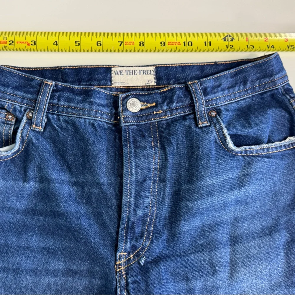 FREE PEOPLE We The Free‎ Maggie Mid Rise Straight Leg Raw Hem Jeans Size 27 - Picture 5 of 9